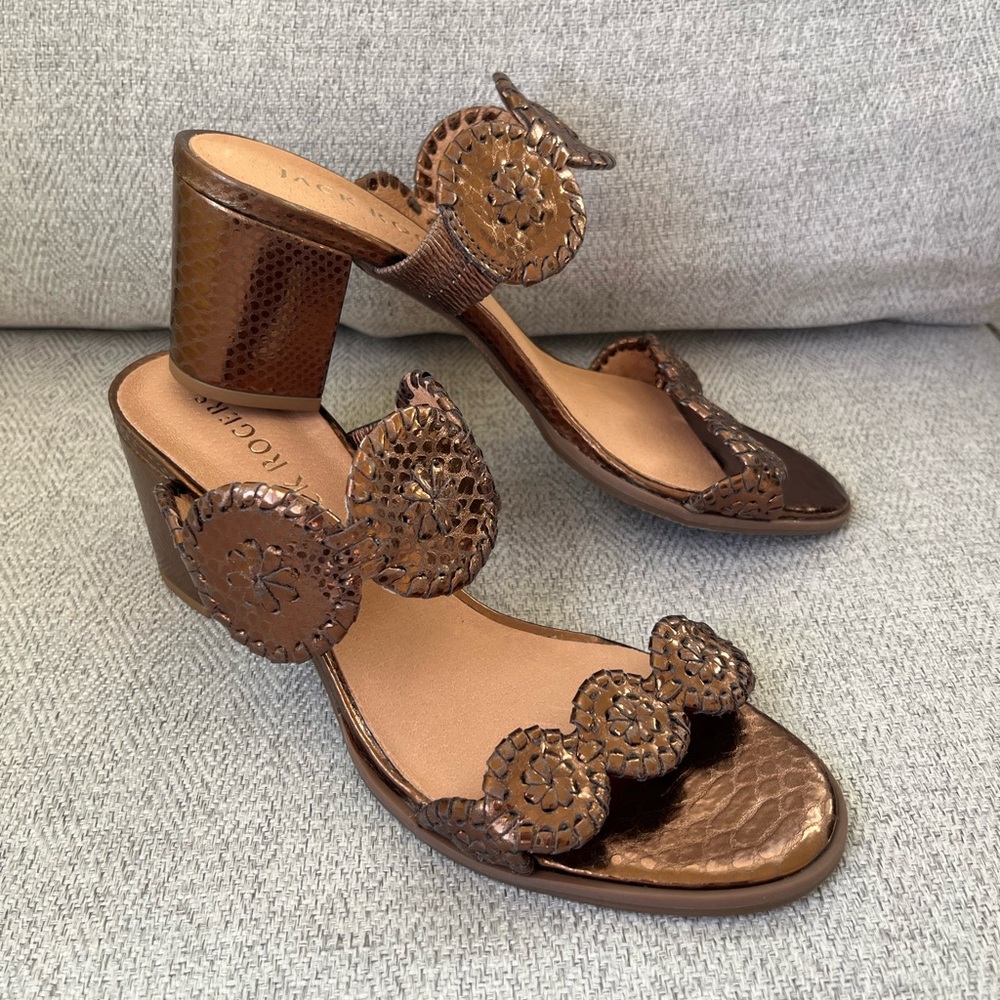 Jack Rogers Lauren Mid heeled Bronze Metallic Sandals Size 8.5 Slip On